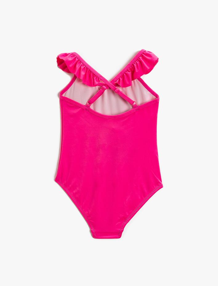 Kız Çocuk Mayo Unicorn Baskılı Fırfır Detaylı