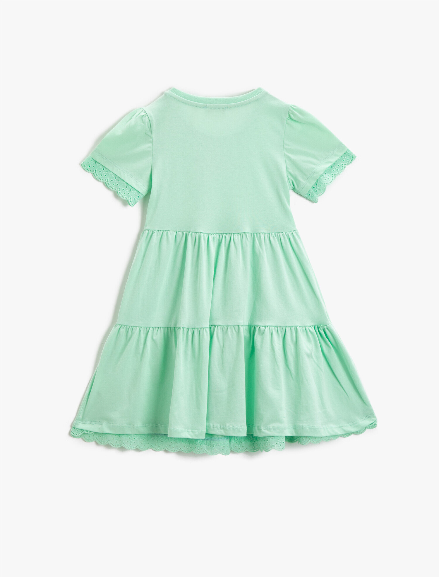  Kız Çocuk Slogan Baskılı Elbise Dantelli Pamuklu