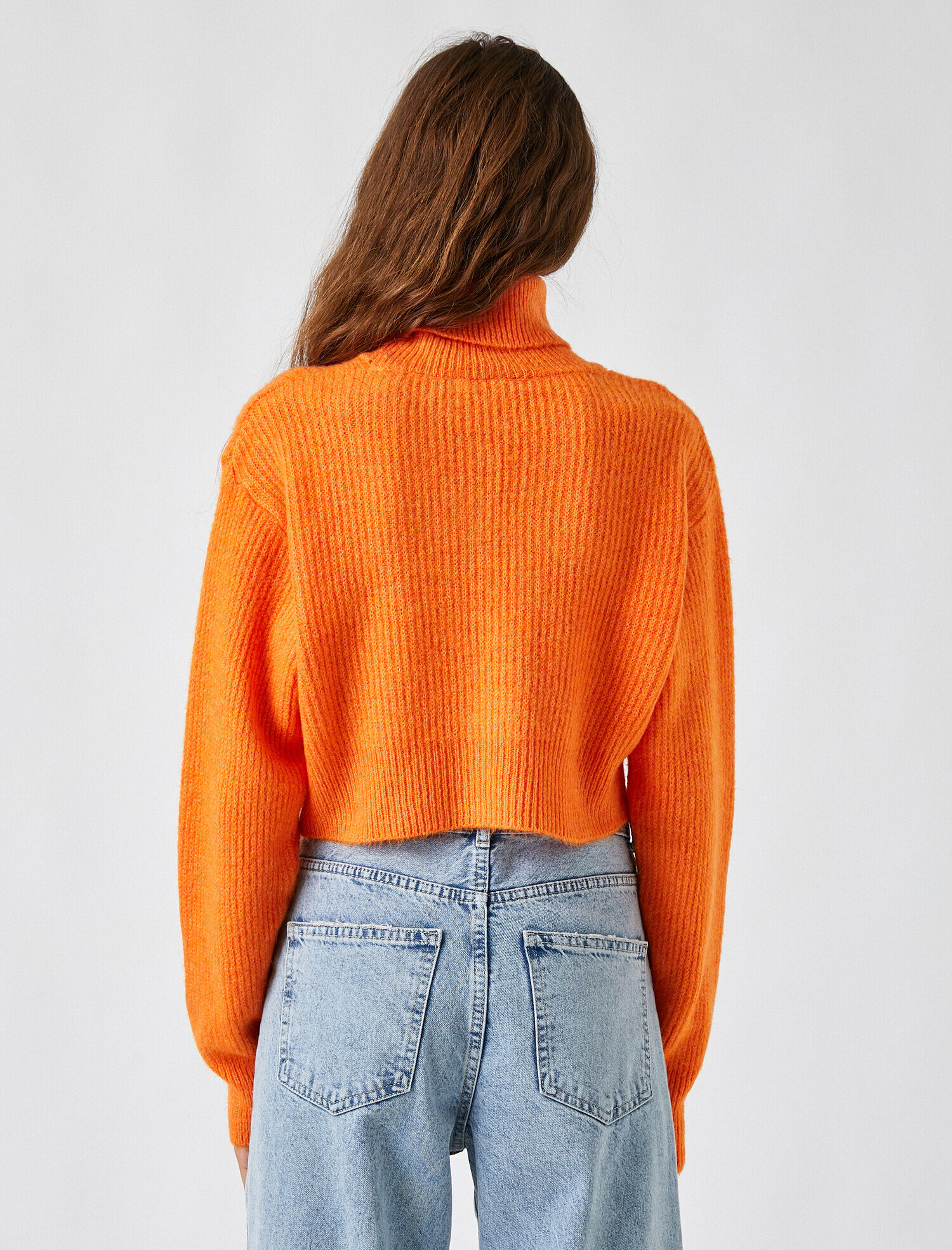   Crop Balıkçı Yaka Fitilli Triko Kazak