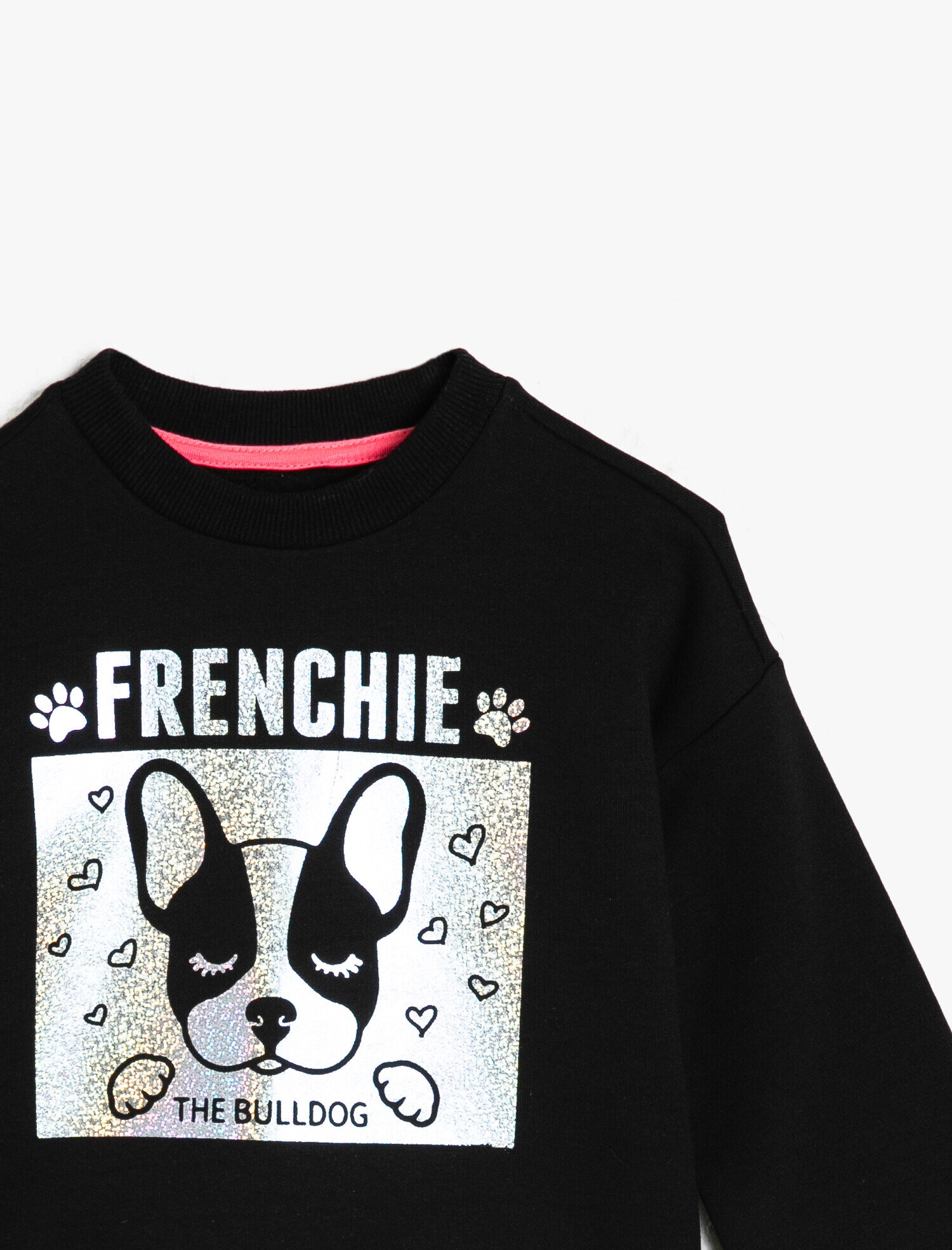  Kız Çocuk Köpek Grafik Baskılı Sweatshirt Uzun Kollu Şardonlu