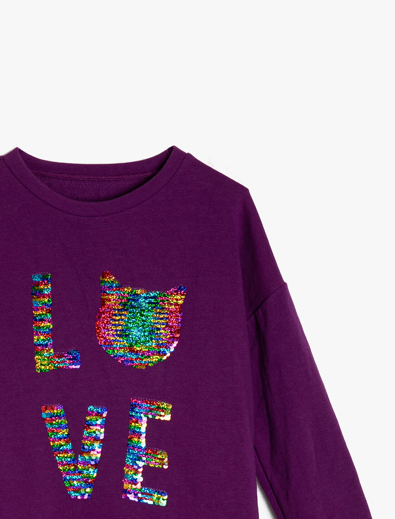  Kız Çocuk Pullu Sweatshirt Uzun Kollu Bisiklet Yaka