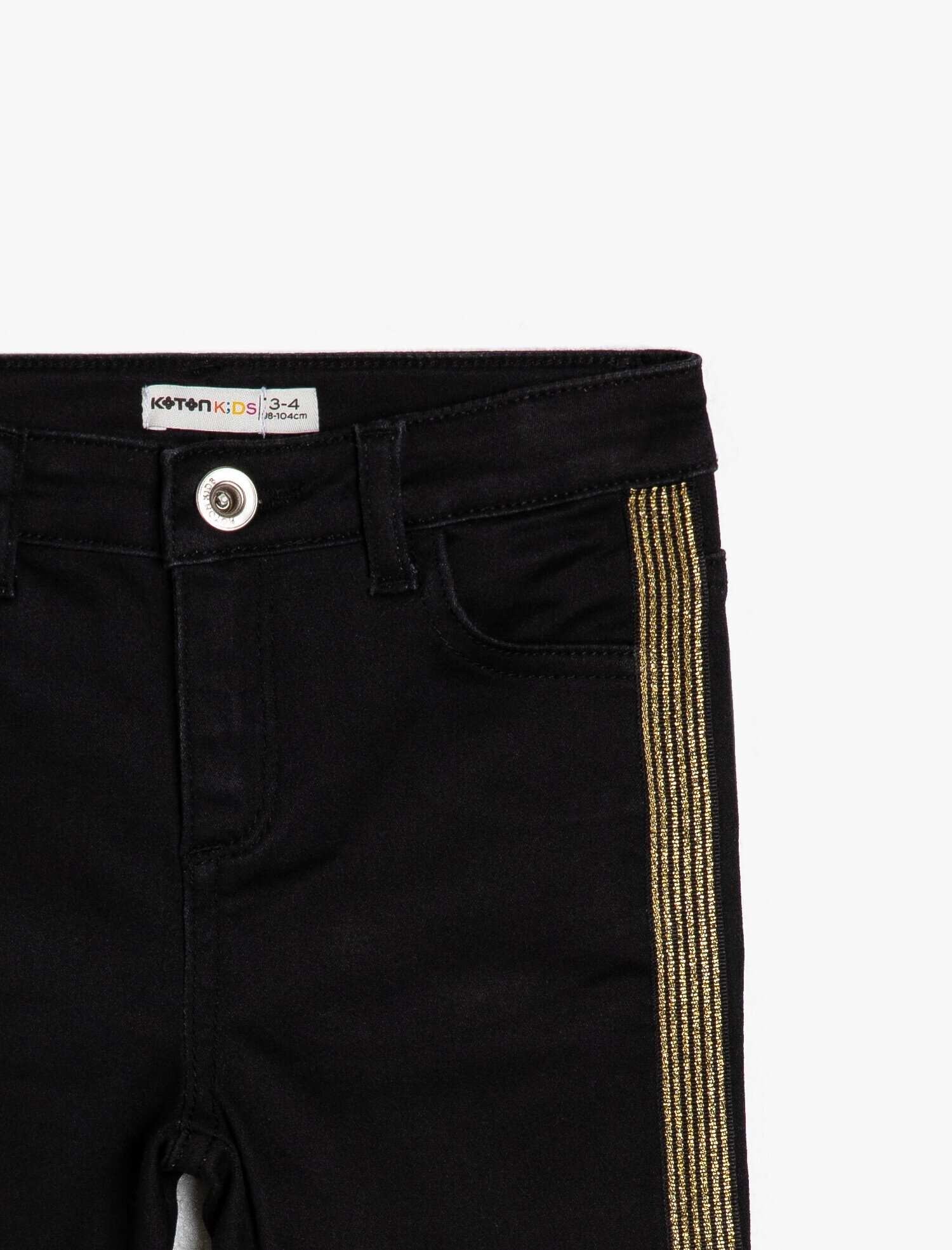  Kız Çocuk Pamuklu Şerit Detaylı Cepli Kot Pantolon - Slim Jean