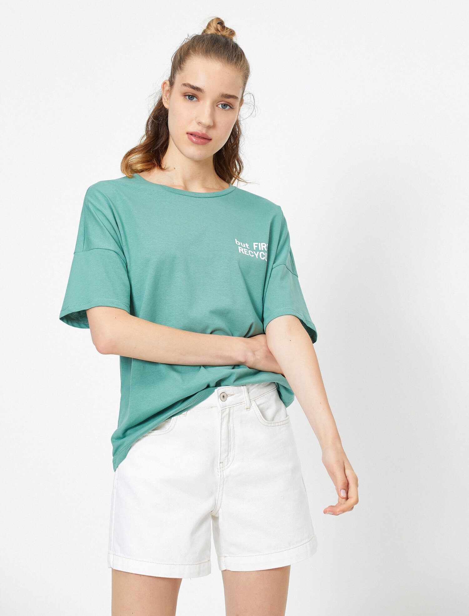   Bisiklet Yaka Kısa Kollu Yazılı Baskılı Tişört