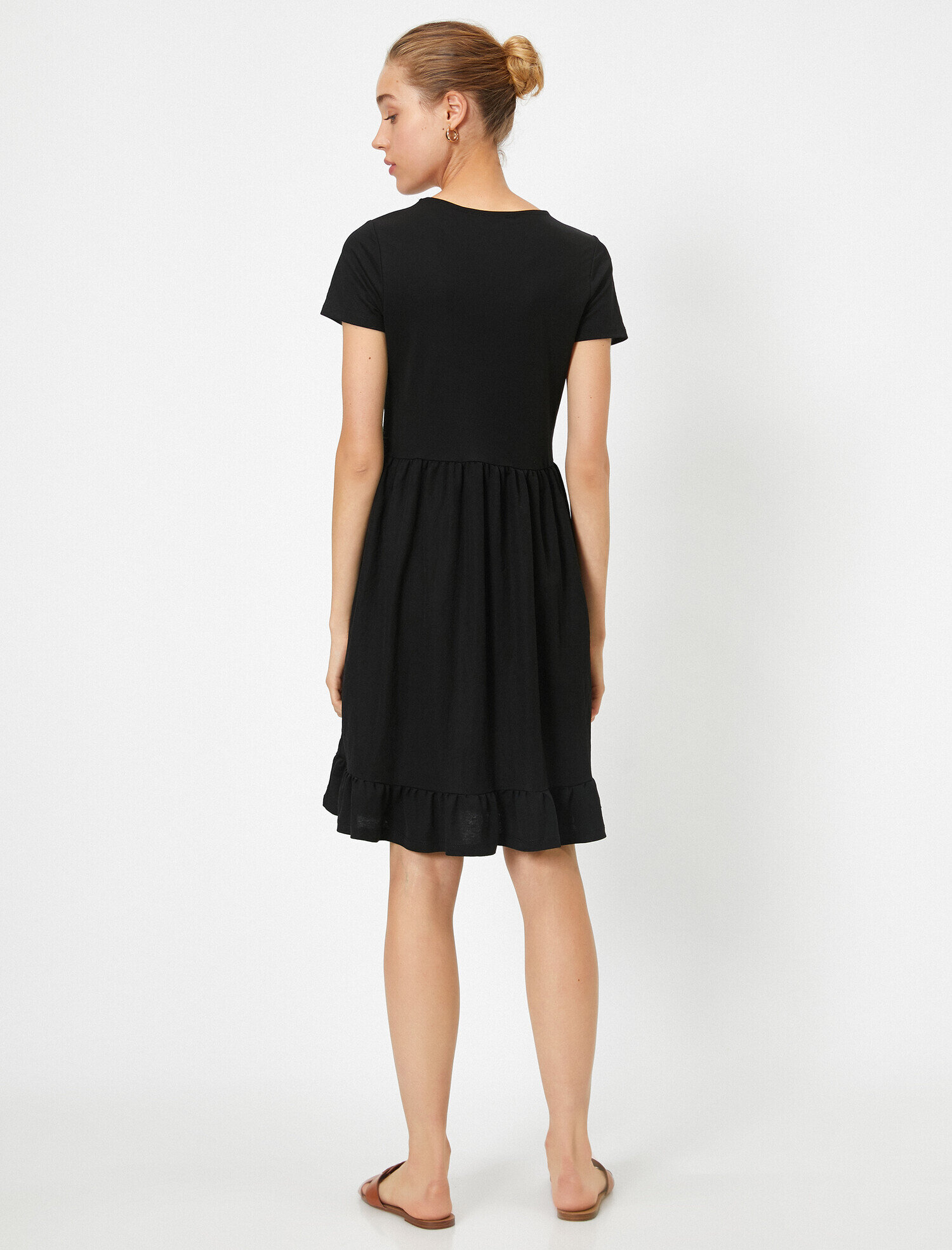   Bisiklet Yaka Kısa Kollu Mini Elbise