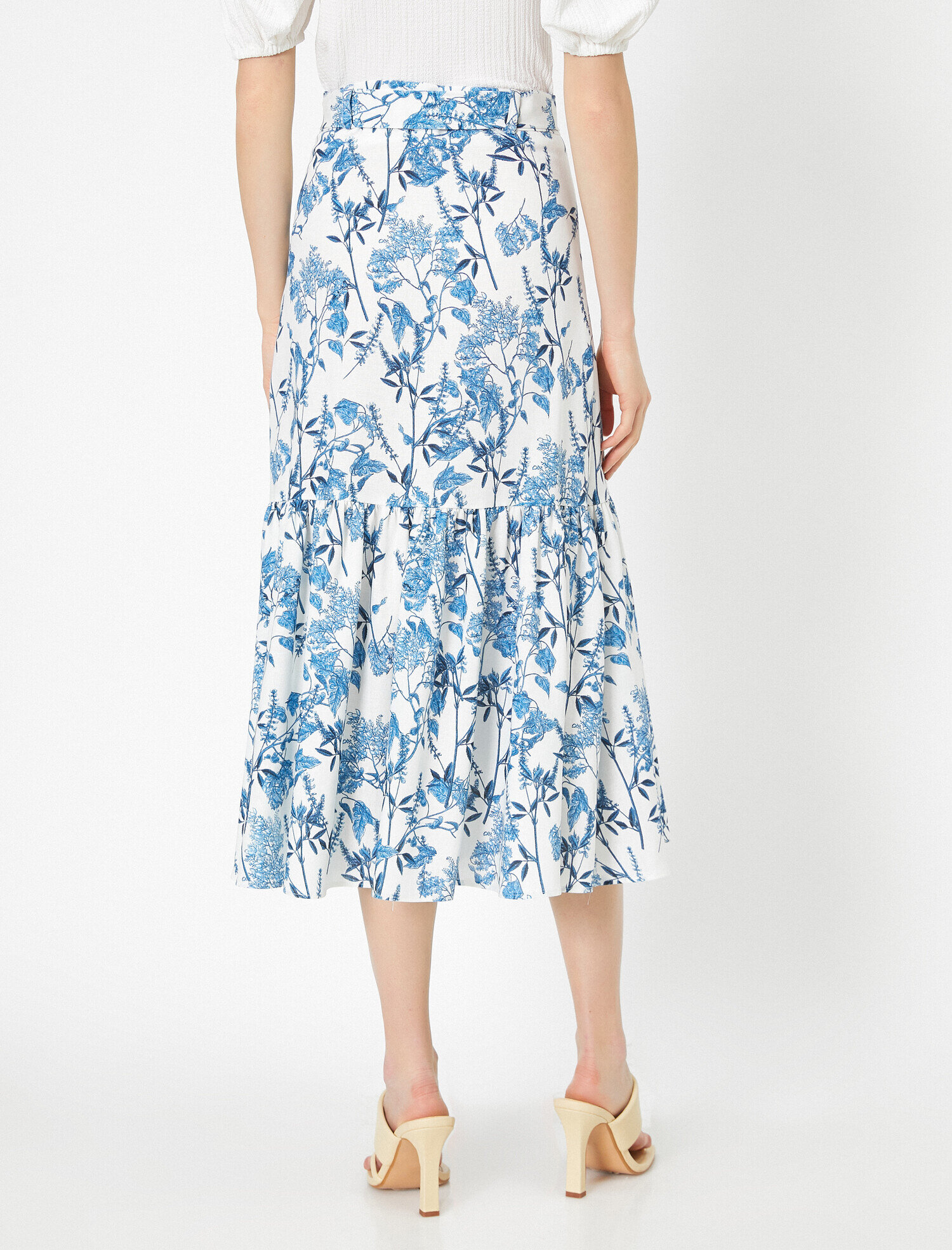   Skirtly Yours Styled by Melis Ağazat Desenli Midi Etek Keten Karışımlı