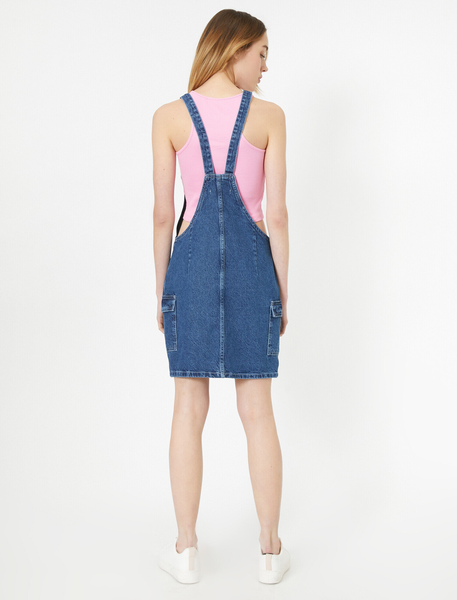   Cep Detaylı Kolsuz Midi Jean Elbise