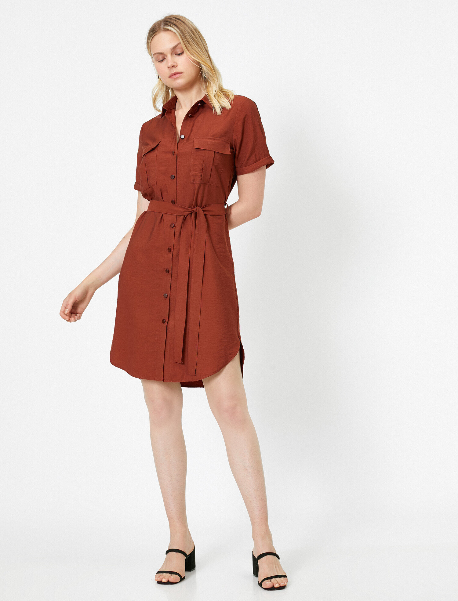   Cep Detaylı Gömlek Elbise