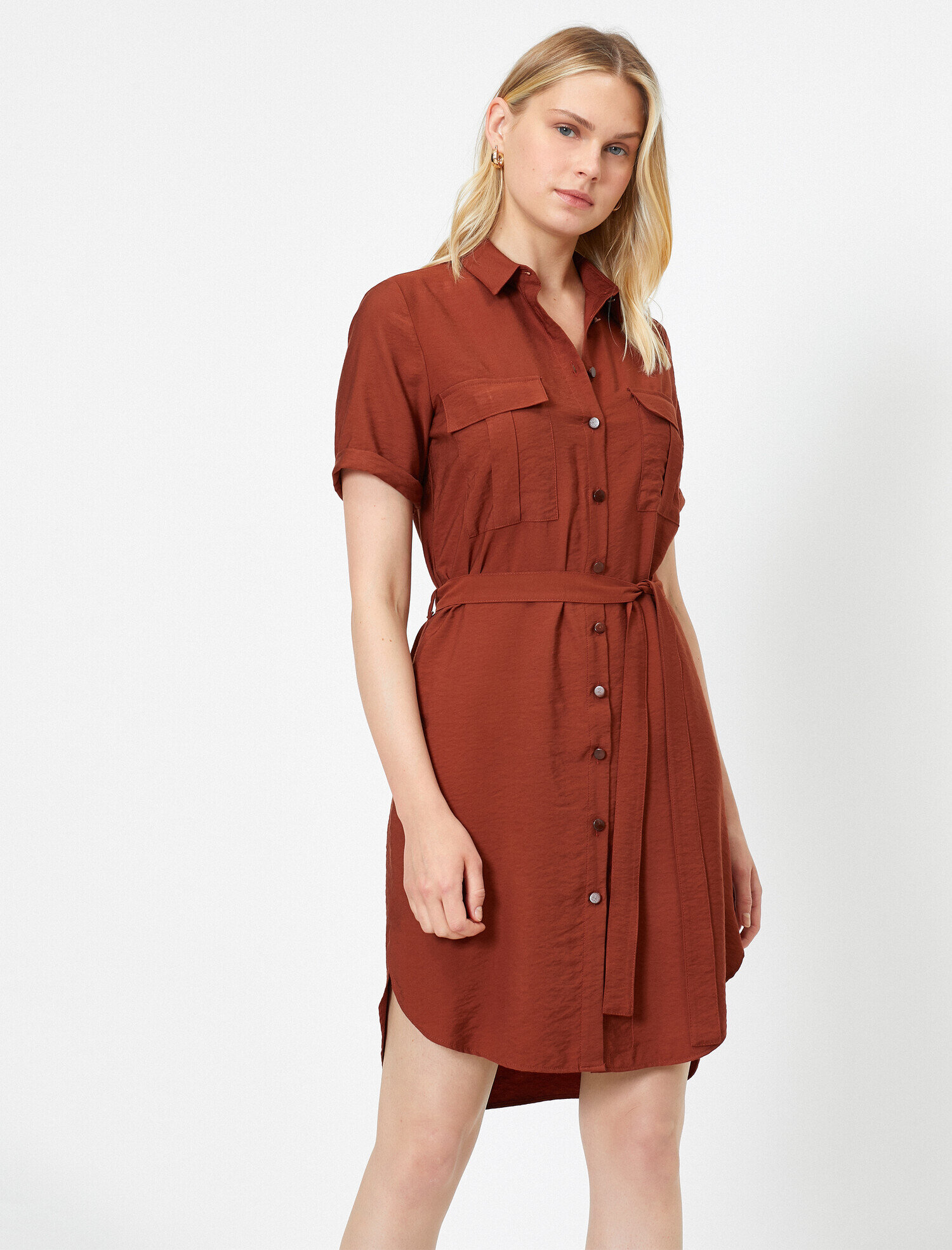   Cep Detaylı Gömlek Elbise