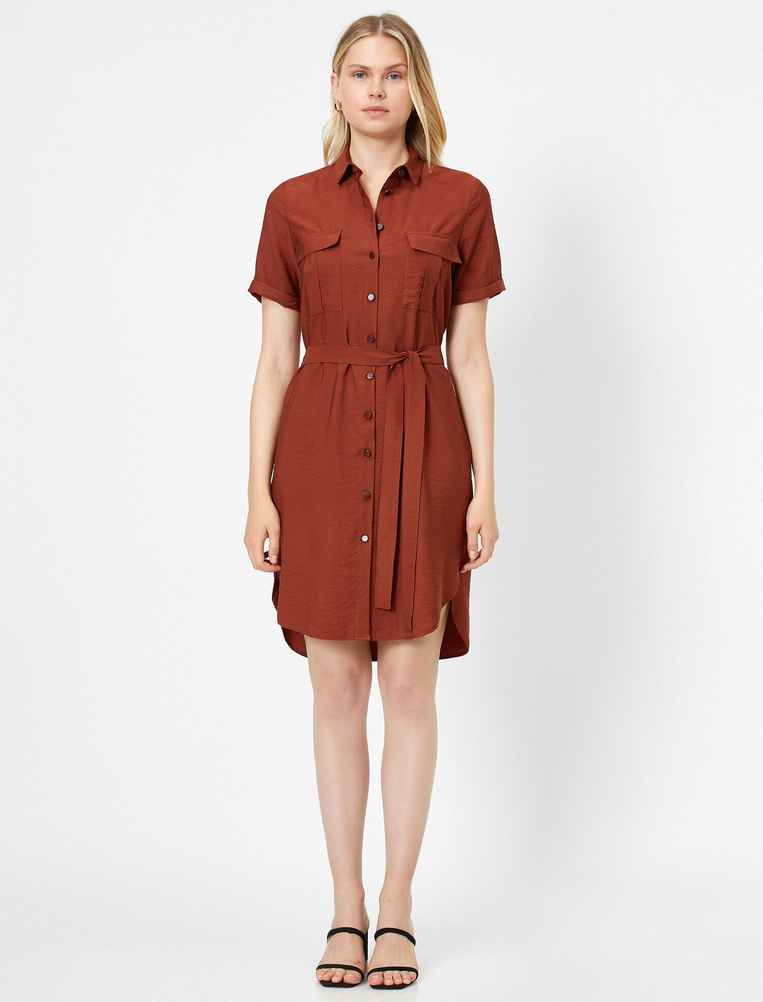   Cep Detaylı Gömlek Elbise