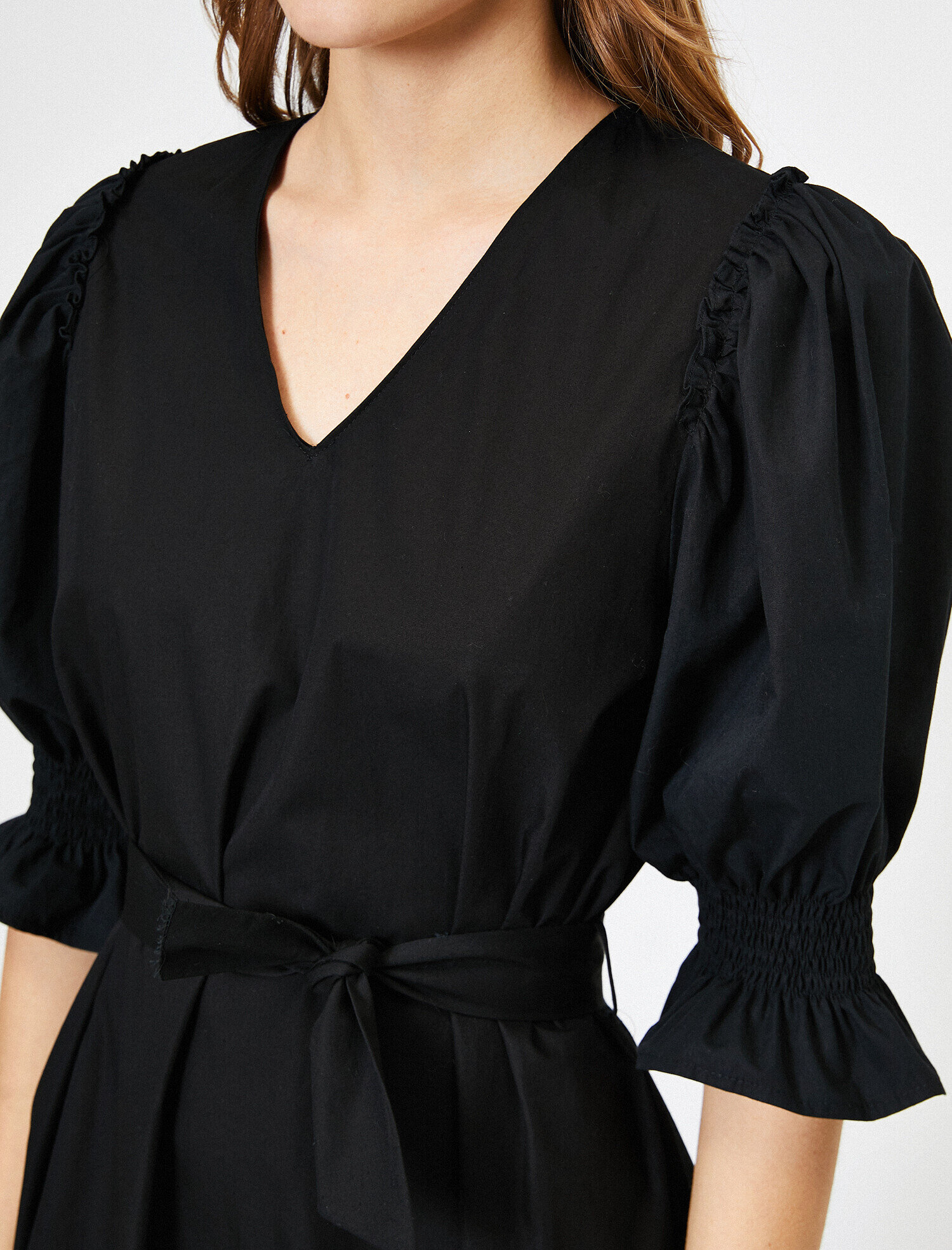   Balon Kollu Poplin Elbise