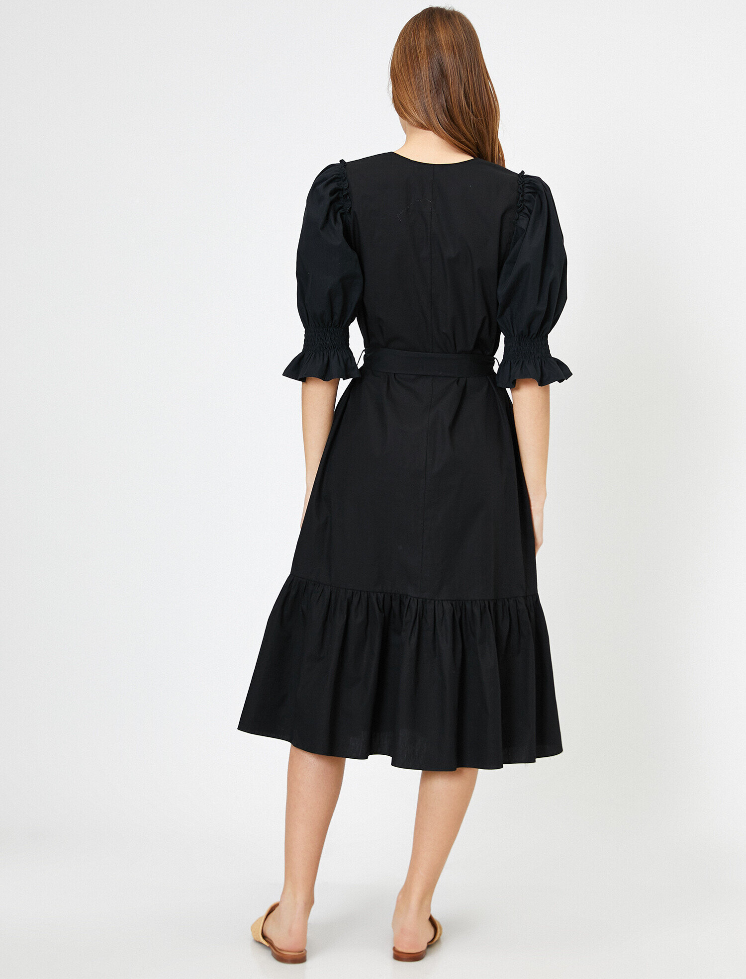   Balon Kollu Poplin Elbise