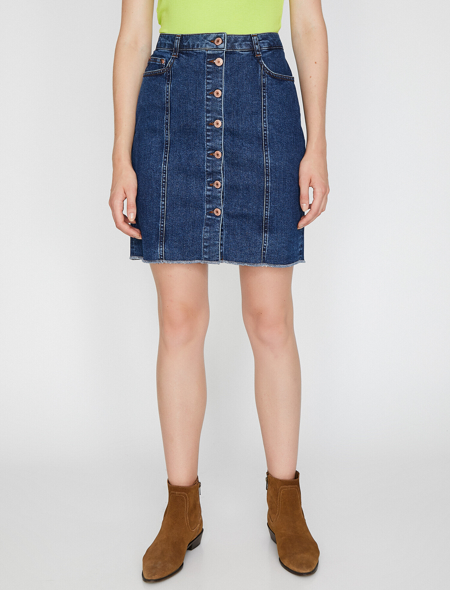   Düğme Detaylı Jean Etek