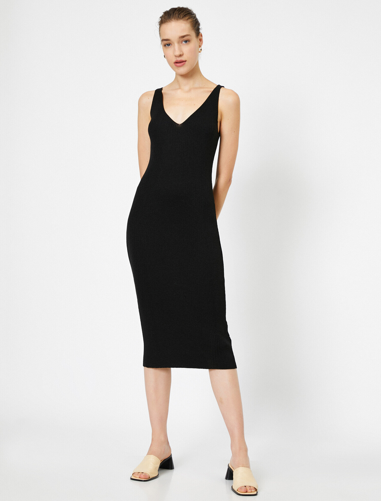 Triko Elbise V Yaka Kolsuz