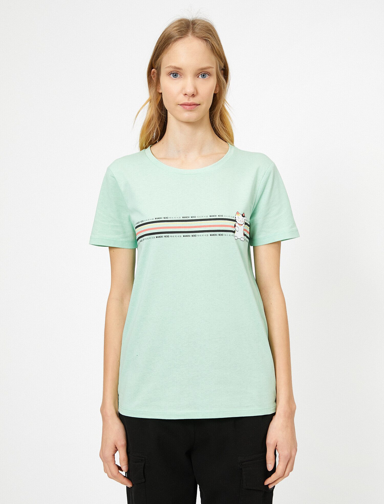   Bisiklet Yaka Baskılı Kısa Kol Tişört