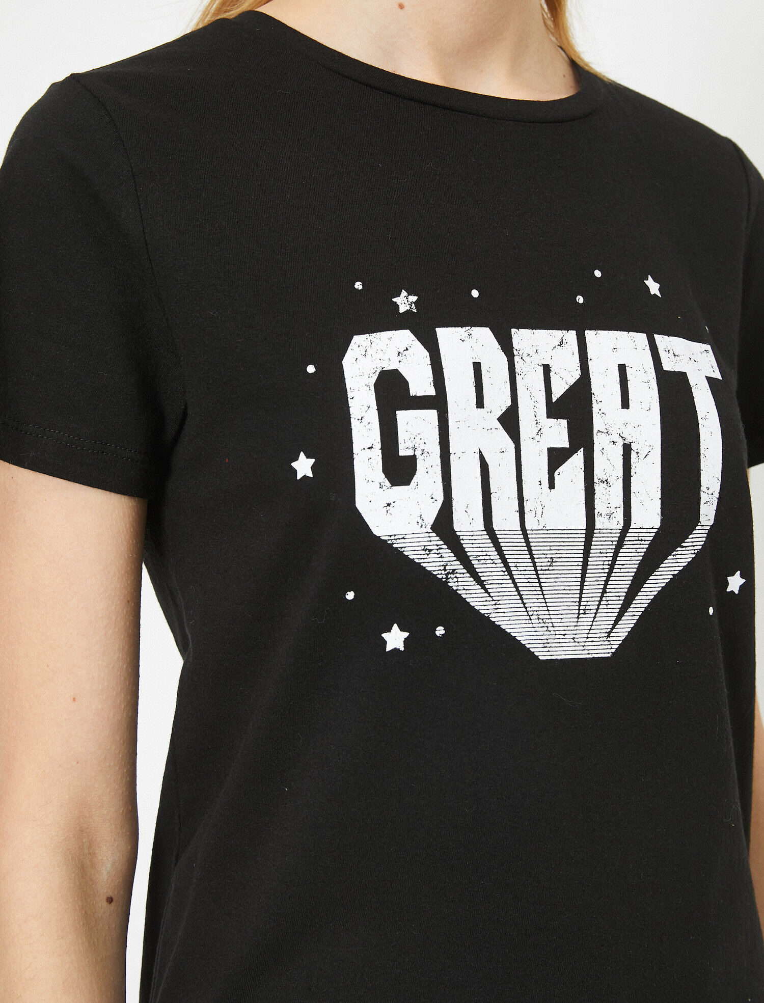   Bisiklet Yaka Baskılı Kısa Kol Tişört