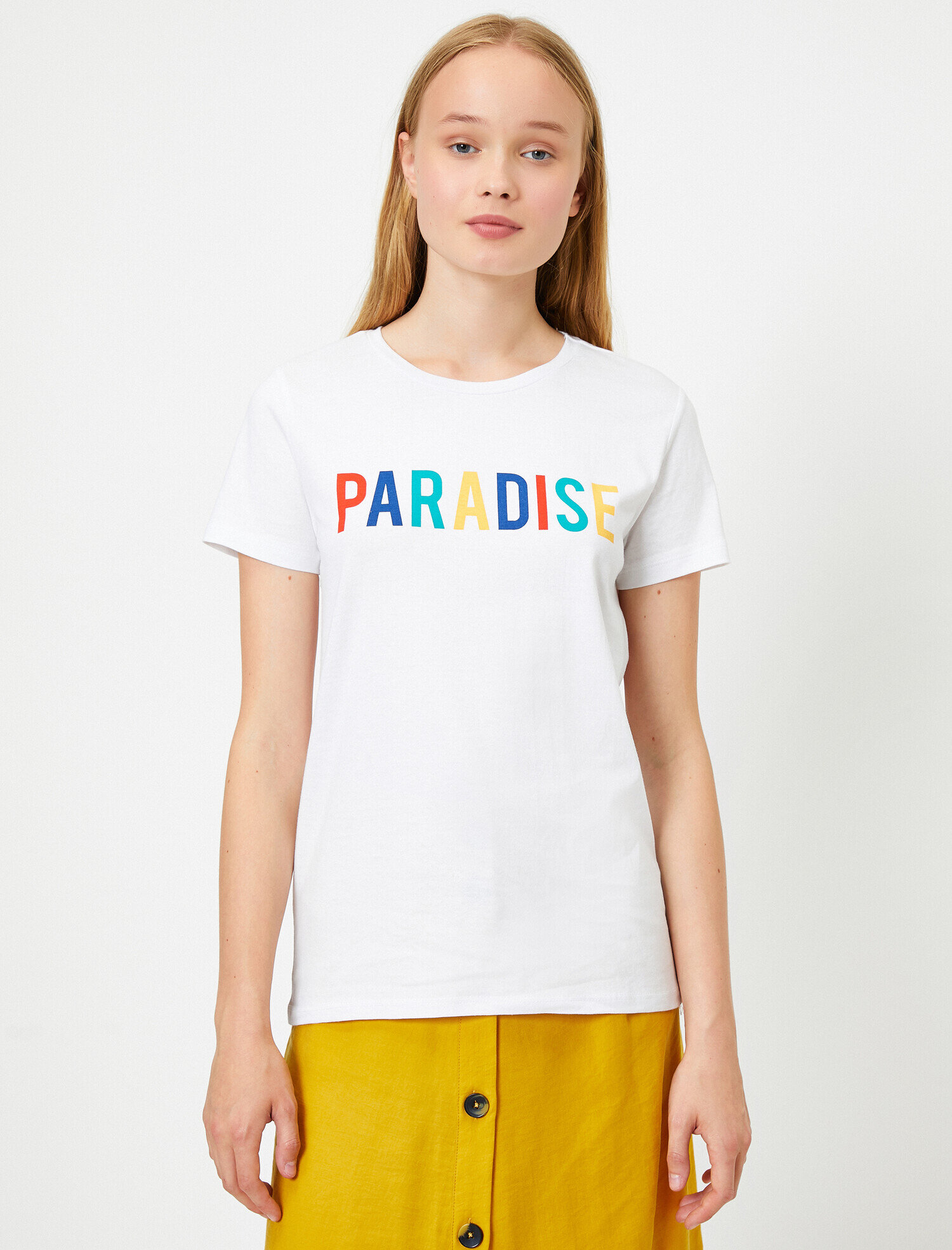   Bisiklet Yaka Yazılı Baskılı Kısa Kollu Tişört