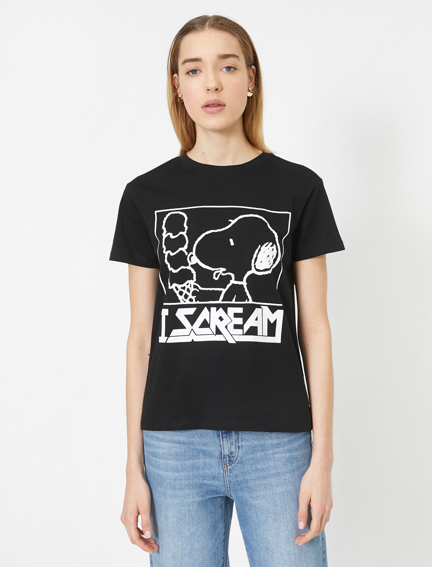   Snoopy Baskılı Bisiklet Yaka Lisanslı Tişört