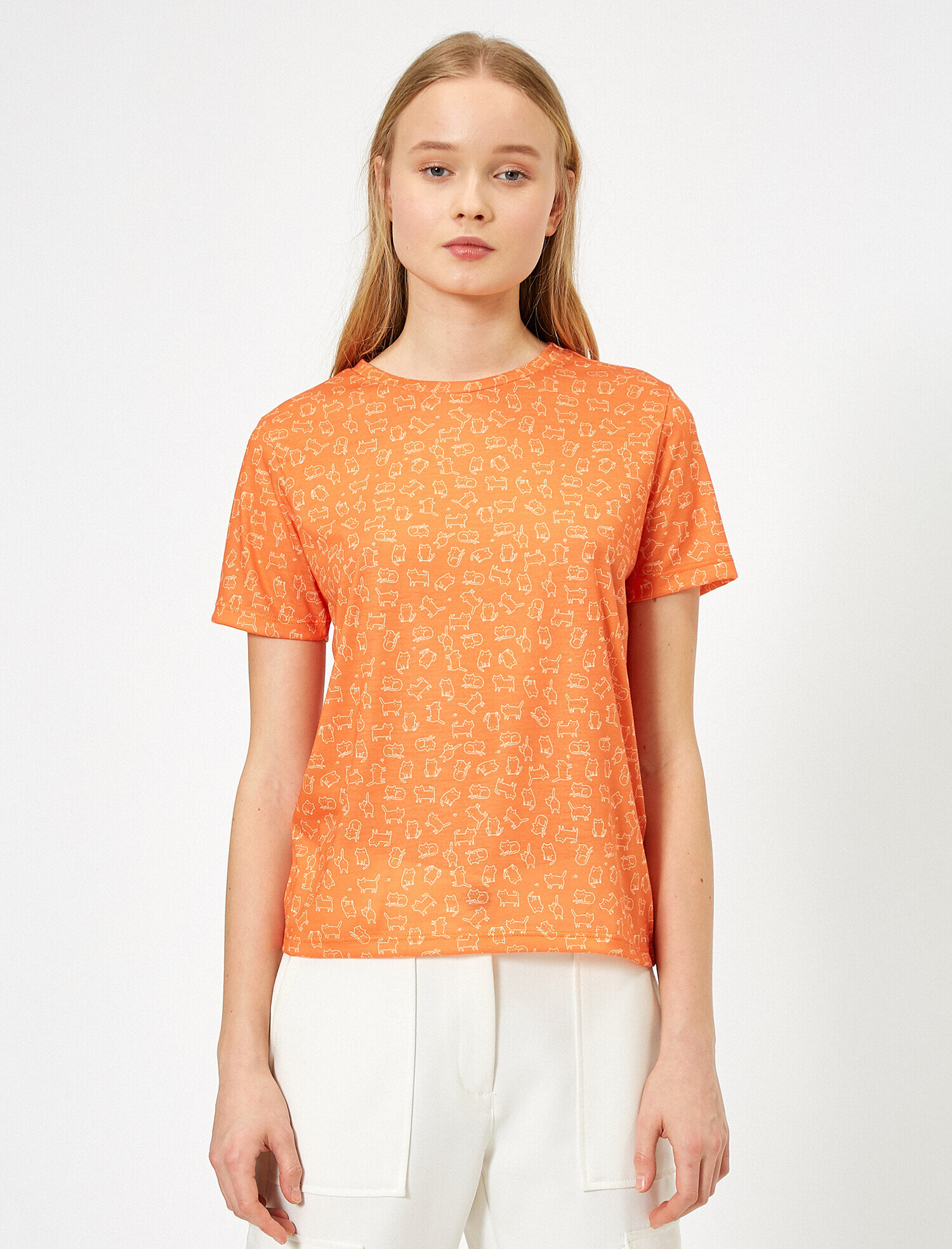   Bisiklet Yaka Desenli Kısa Kol Tişört