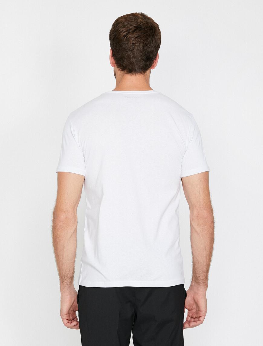   Bisiklet Yaka Eskitme Baskılı Slim Fit Tişört