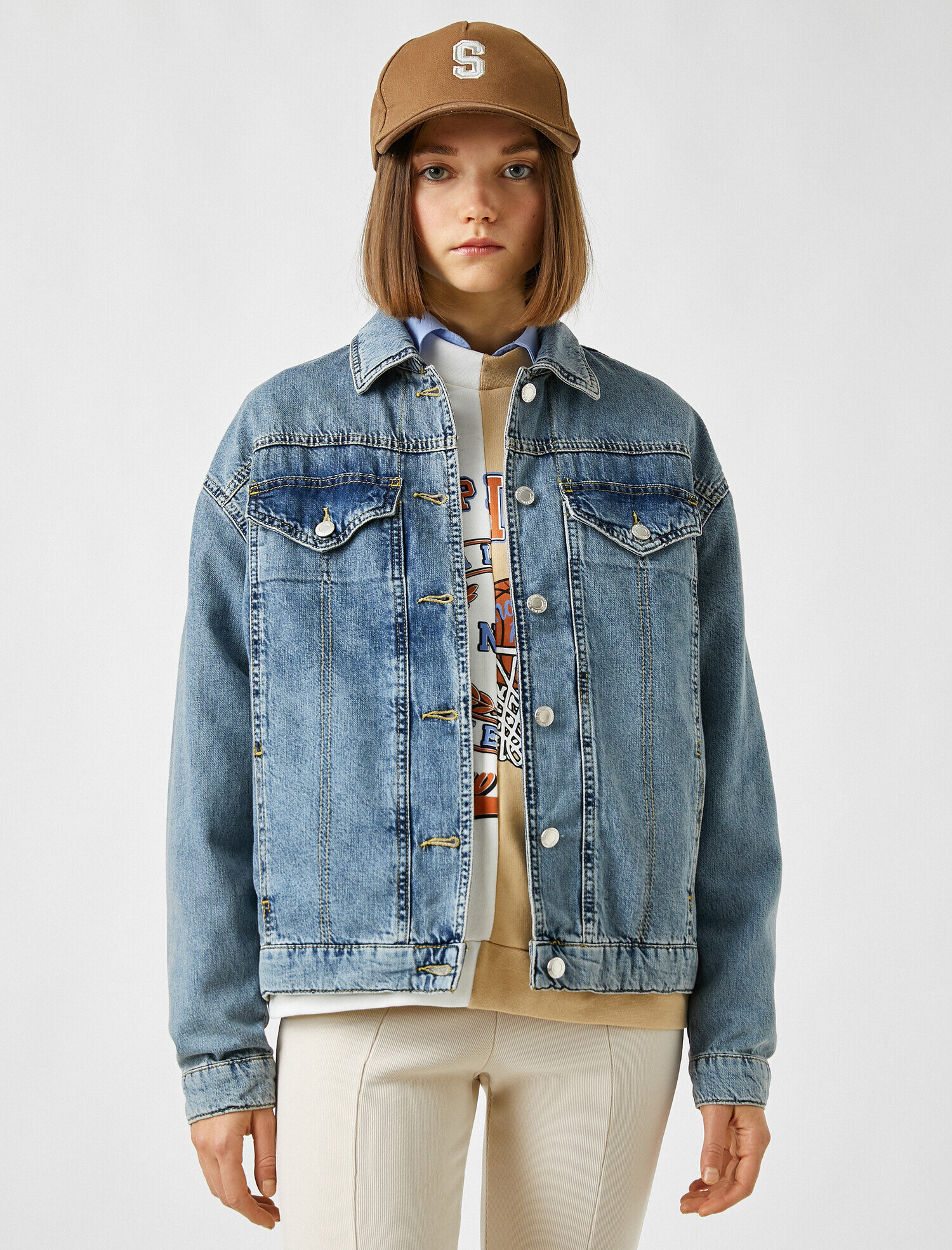   Düğme Detaylı Jean Ceket