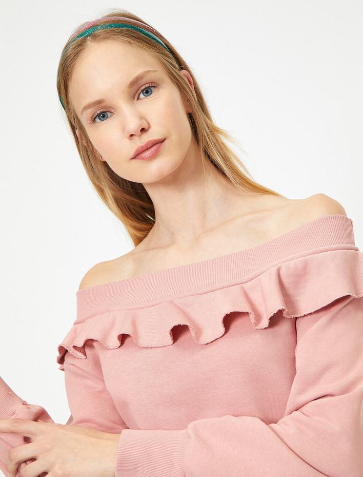  Omzu Açık Fırfırlı Sweatshirt