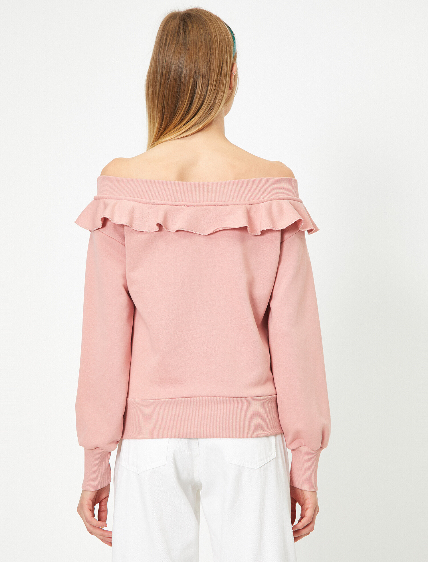   Omzu Açık Fırfırlı Sweatshirt