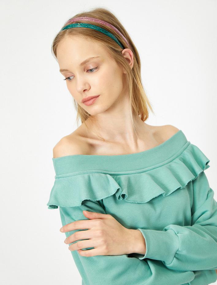  Omzu Açık Fırfırlı Sweatshirt