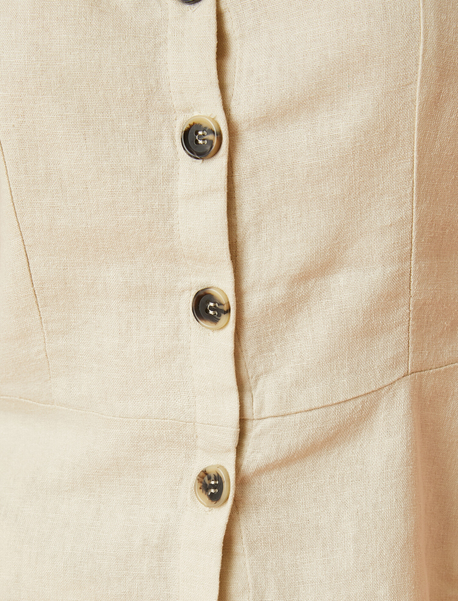   Düğmeli Bluz Keten Kısa Kollu