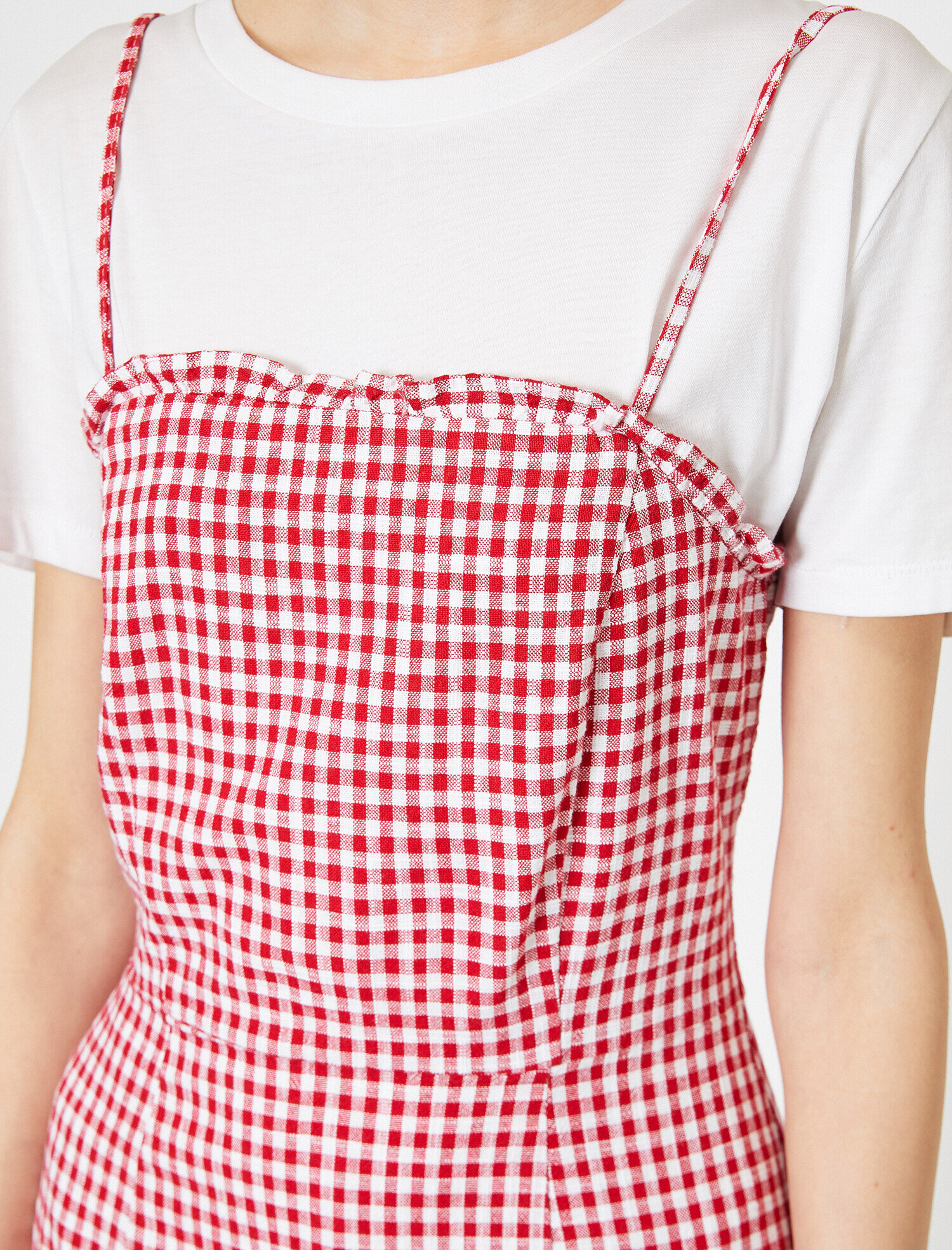   Ekoseli Dar Kesim İnce Askılı Elbise