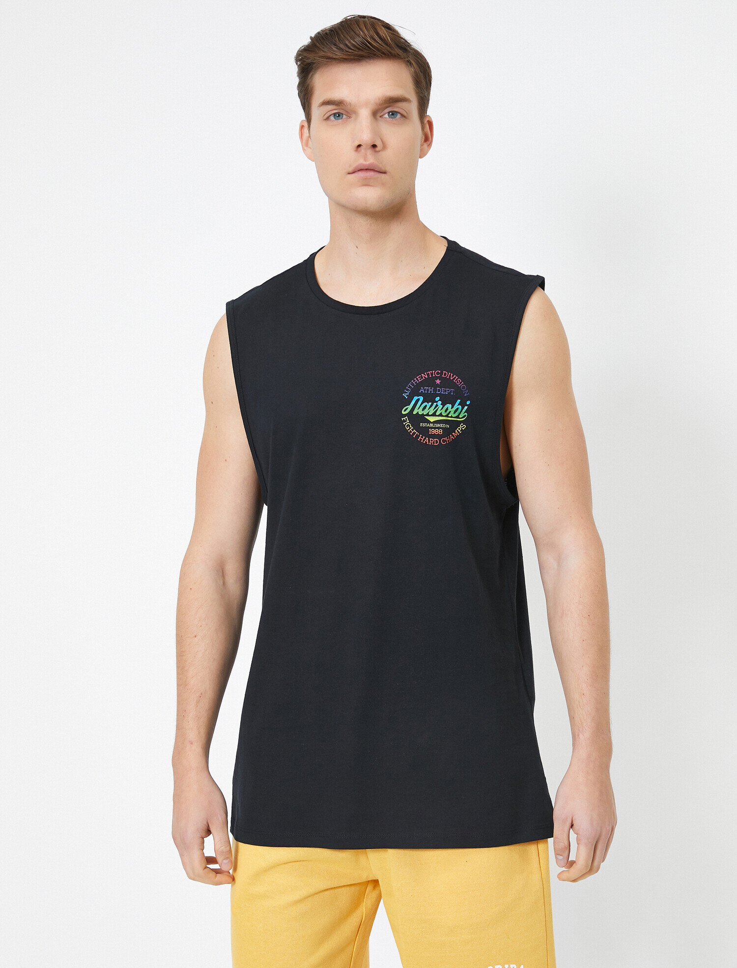   Pamuklu Bisiklet Yaka Baskılı Atlet