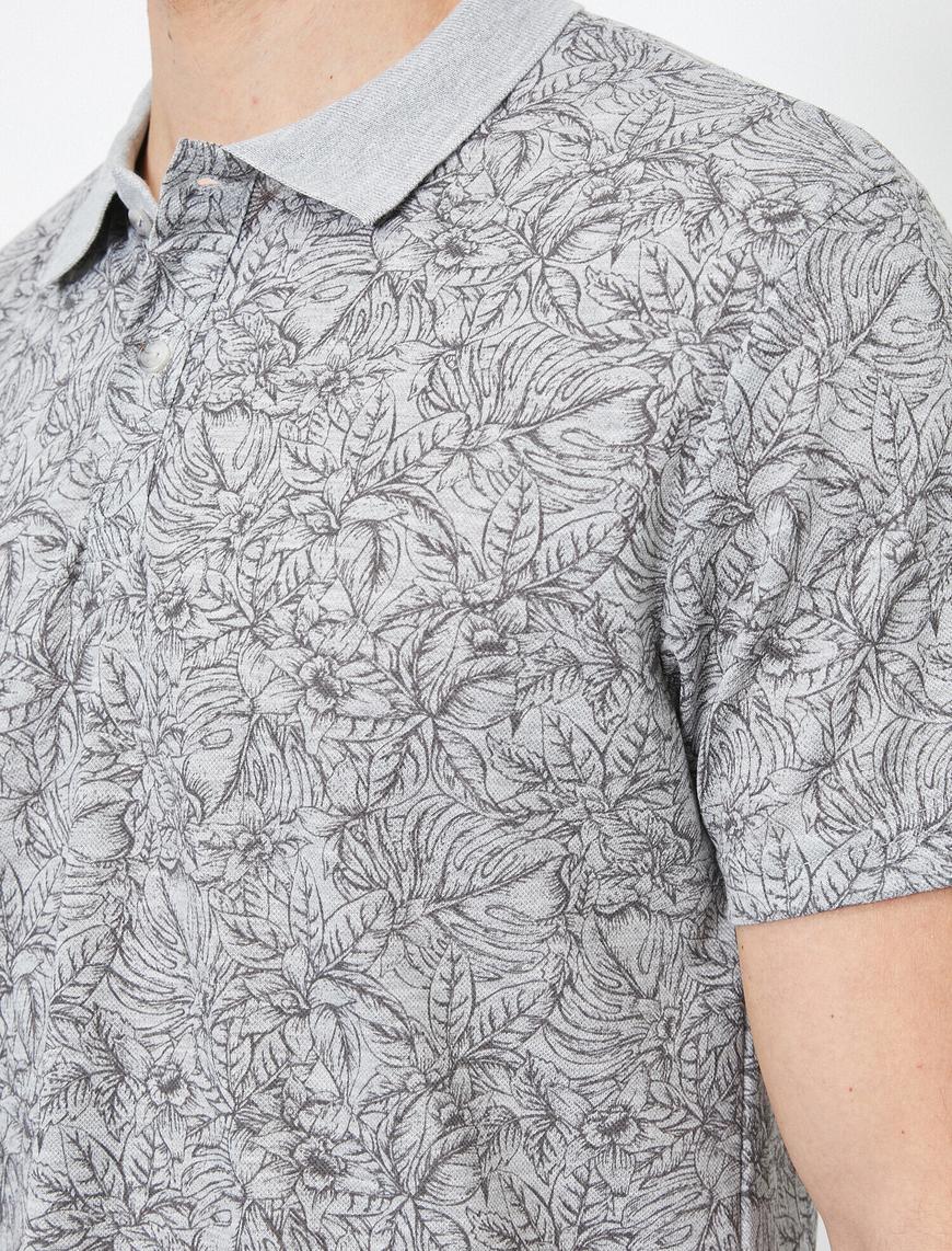   Polo Yaka Kısa Kollu % Pamuklu Desenli Tişört