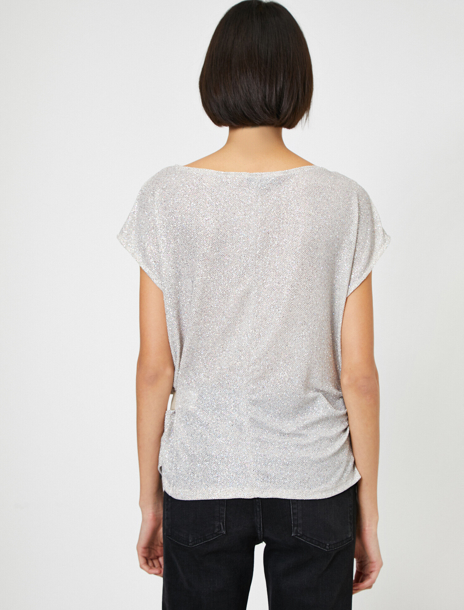   Abiye Bluz Bağcık Detaylı Simli Kısa Kollu