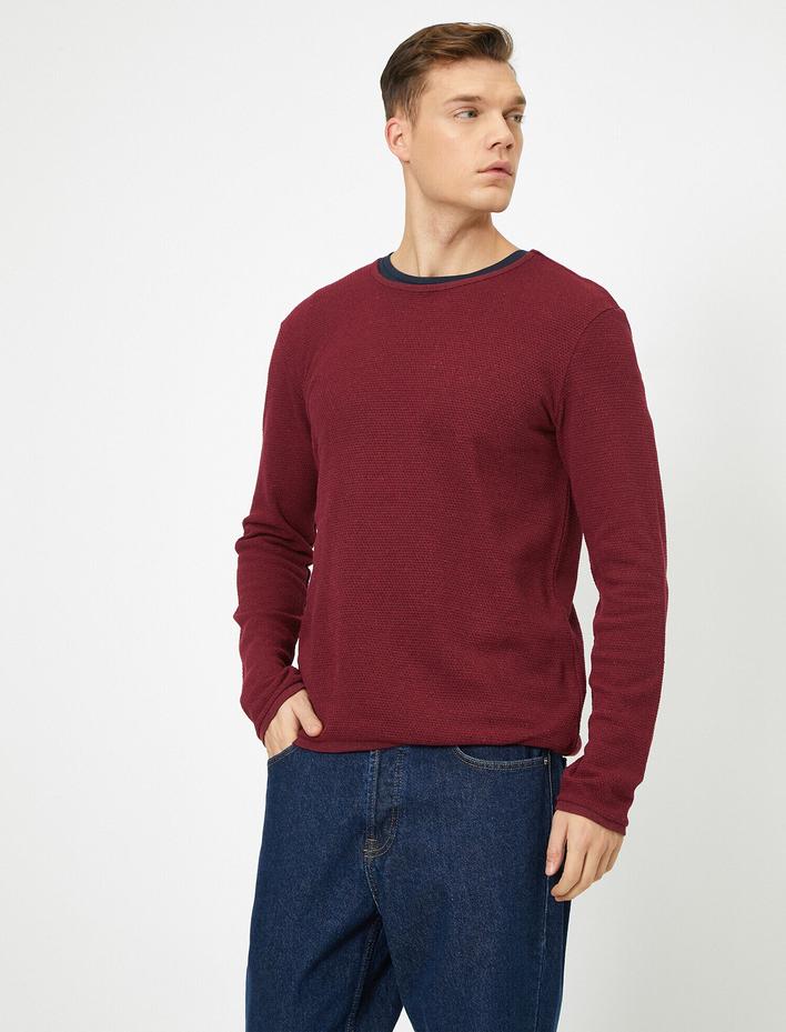  Bisiklet Yaka Dokulu Kumaş Mevsimlik Slim Fit Kazak