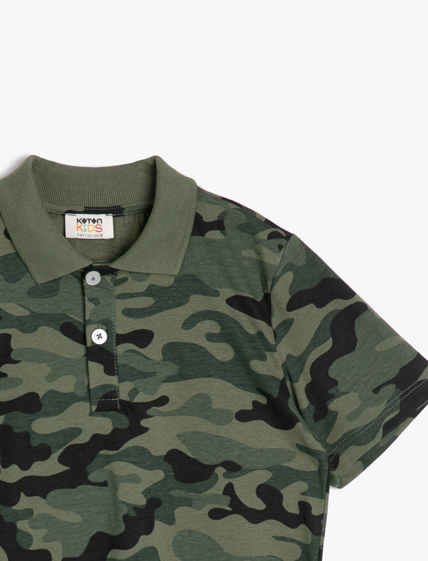  Erkek Çocuk Kamuflaj Desenli Pamuklu Düğmeli Polo Yaka Ribanalı Tişört