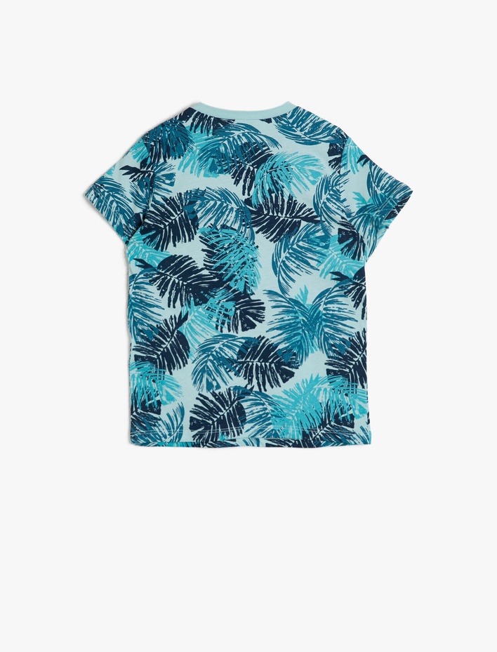 Erkek Çocuk Yaprak Desenli Pamuklu Kısa Kollu Bisiklet Yaka Tişört