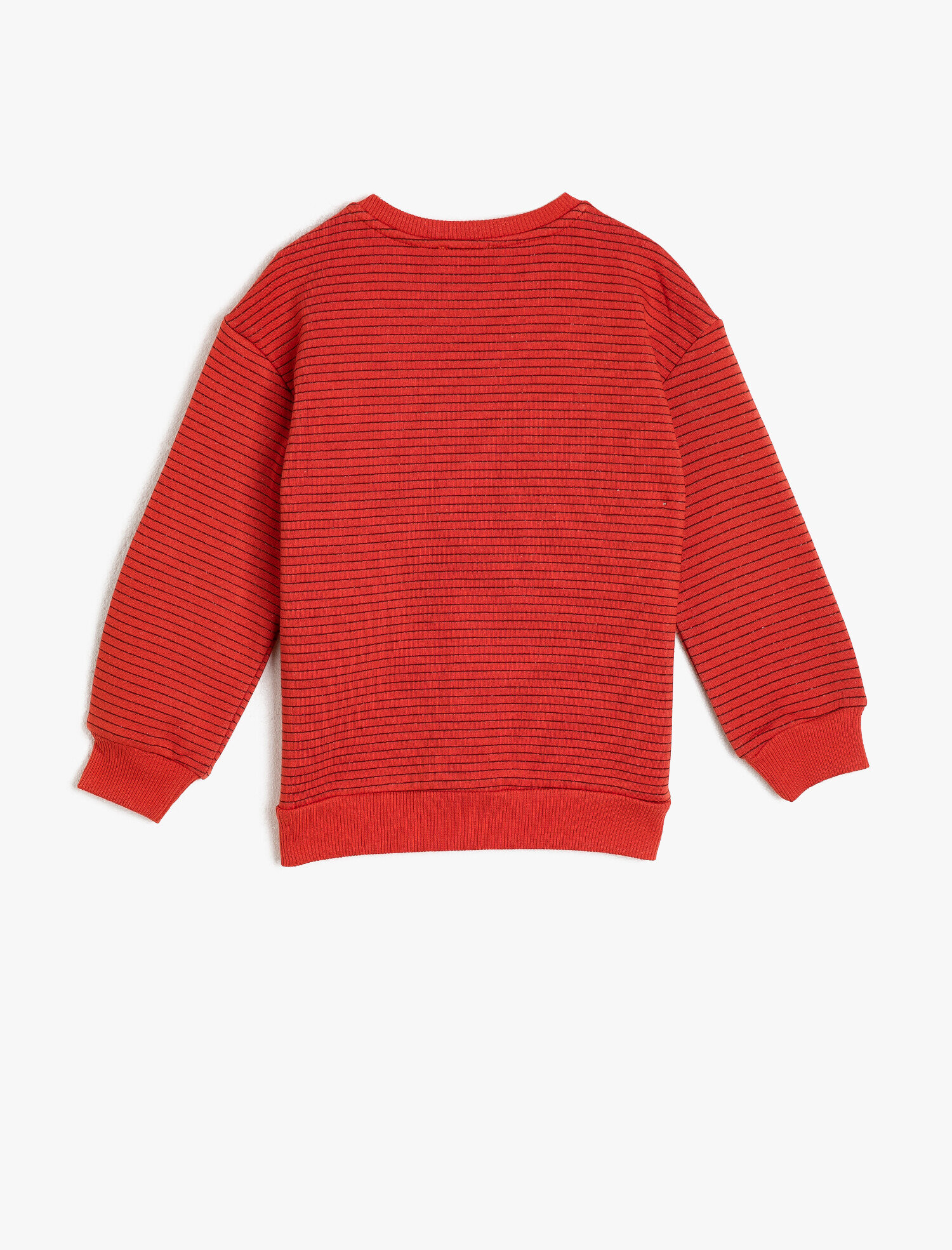  Erkek Çocuk Çizgili Kumaştan Nakışlı ve Ribanalı Bisiklet Yaka Sweatshirt