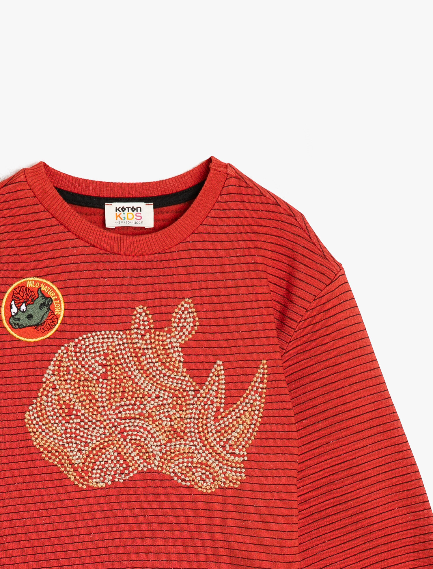  Erkek Çocuk Çizgili Kumaştan Nakışlı ve Ribanalı Bisiklet Yaka Sweatshirt