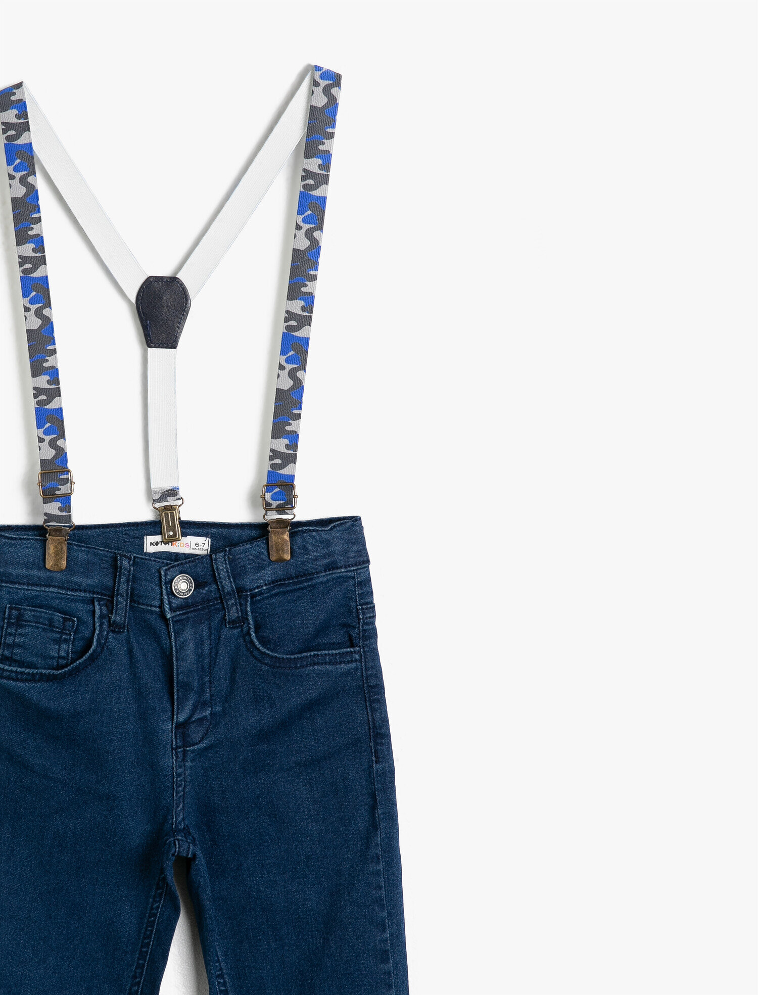  Erkek Çocuk Basic Kamuflaj Askılı 5 Cep Jean Şort