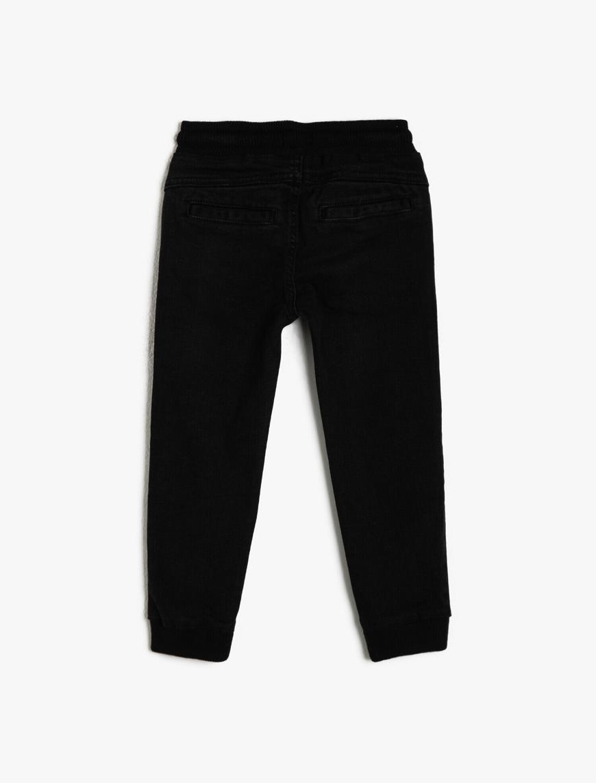  Erkek Çocuk Kot Pantolon Jogger Beli Bağlamalı Pamuklu Cepli - Jegging Jean