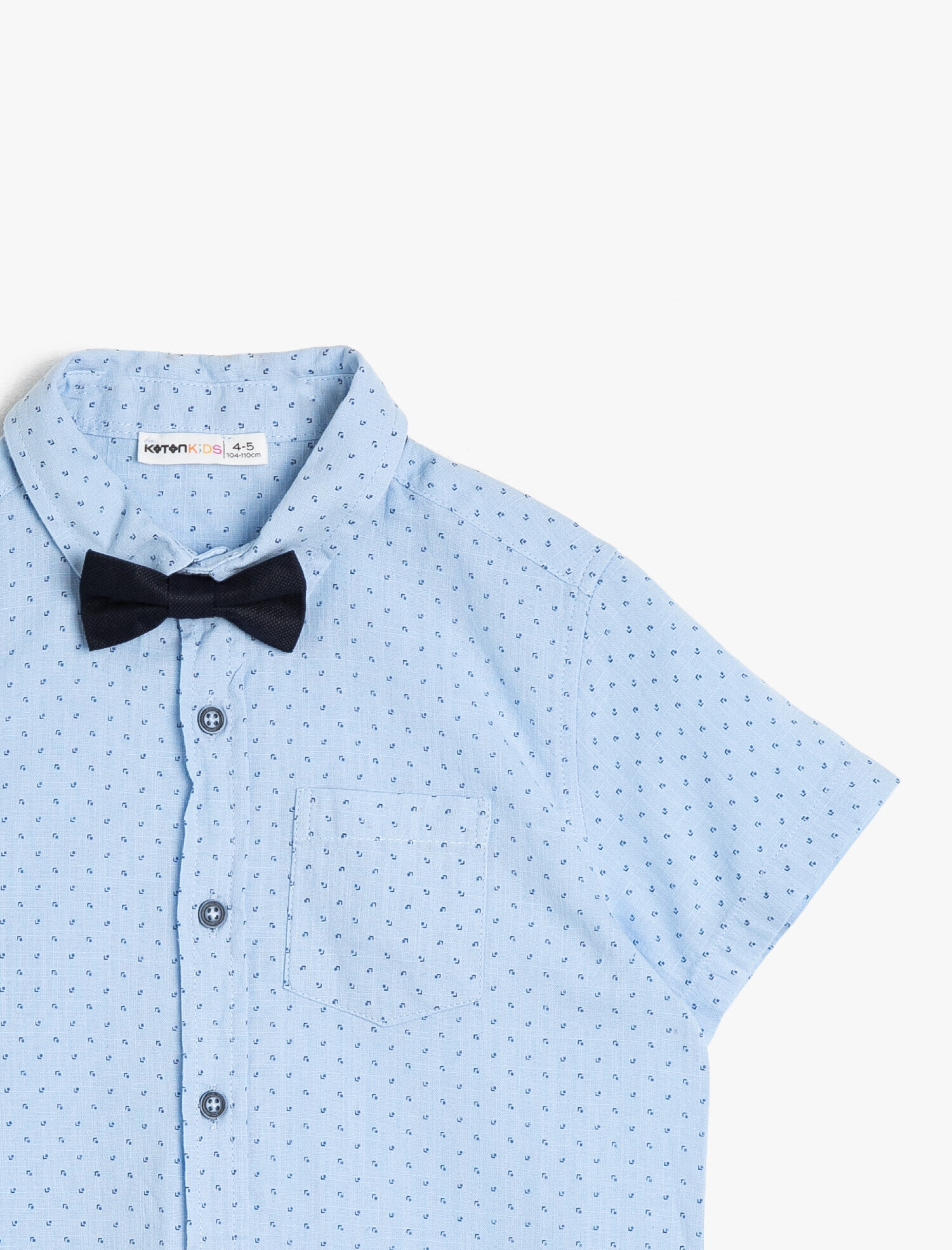  Erkek Çocuk Desenli Pamuklu Tek Cepli Papyonlu Kısa Kollu Klasik Yaka Gömlek