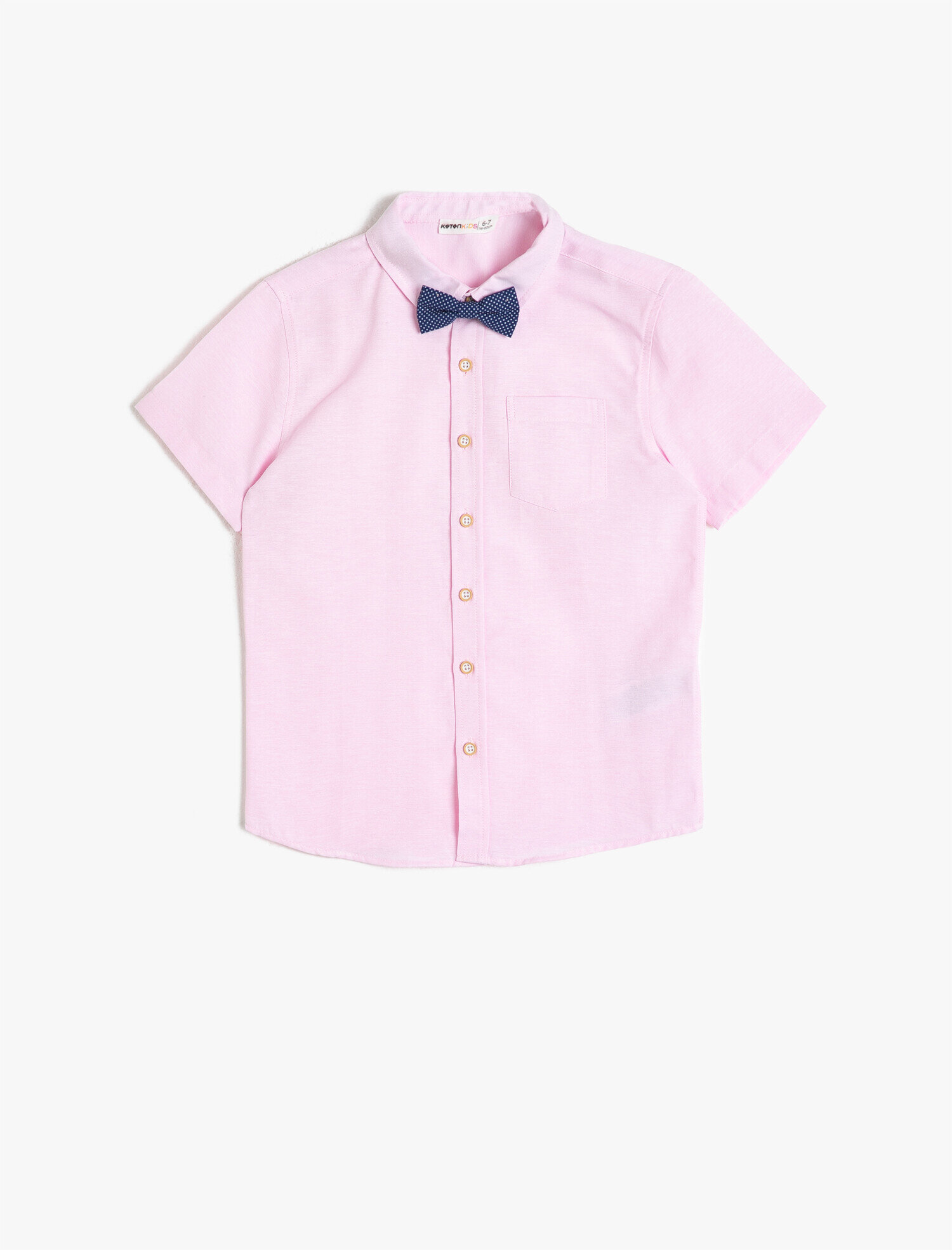  Erkek Çocuk Cepli Papyonlu Kısa Kollu Klasik Yaka Gömlek