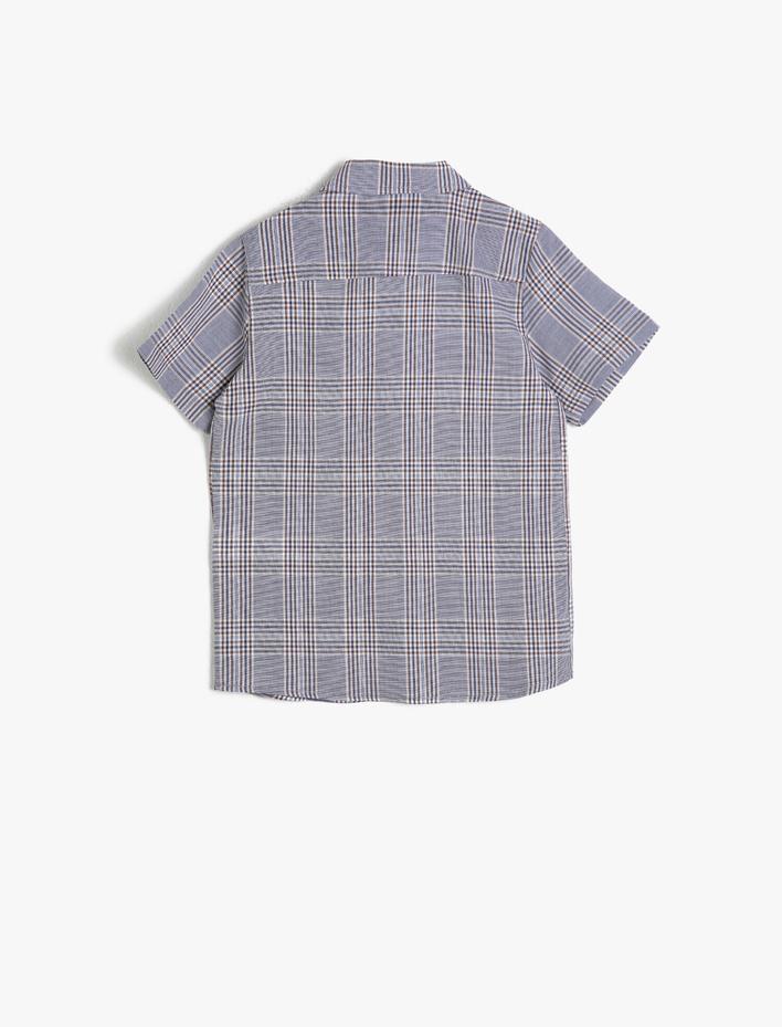 Erkek Çocuk Ekose Desenli Tek Cepli Kısa Kollu Klasik Yaka Gömlek