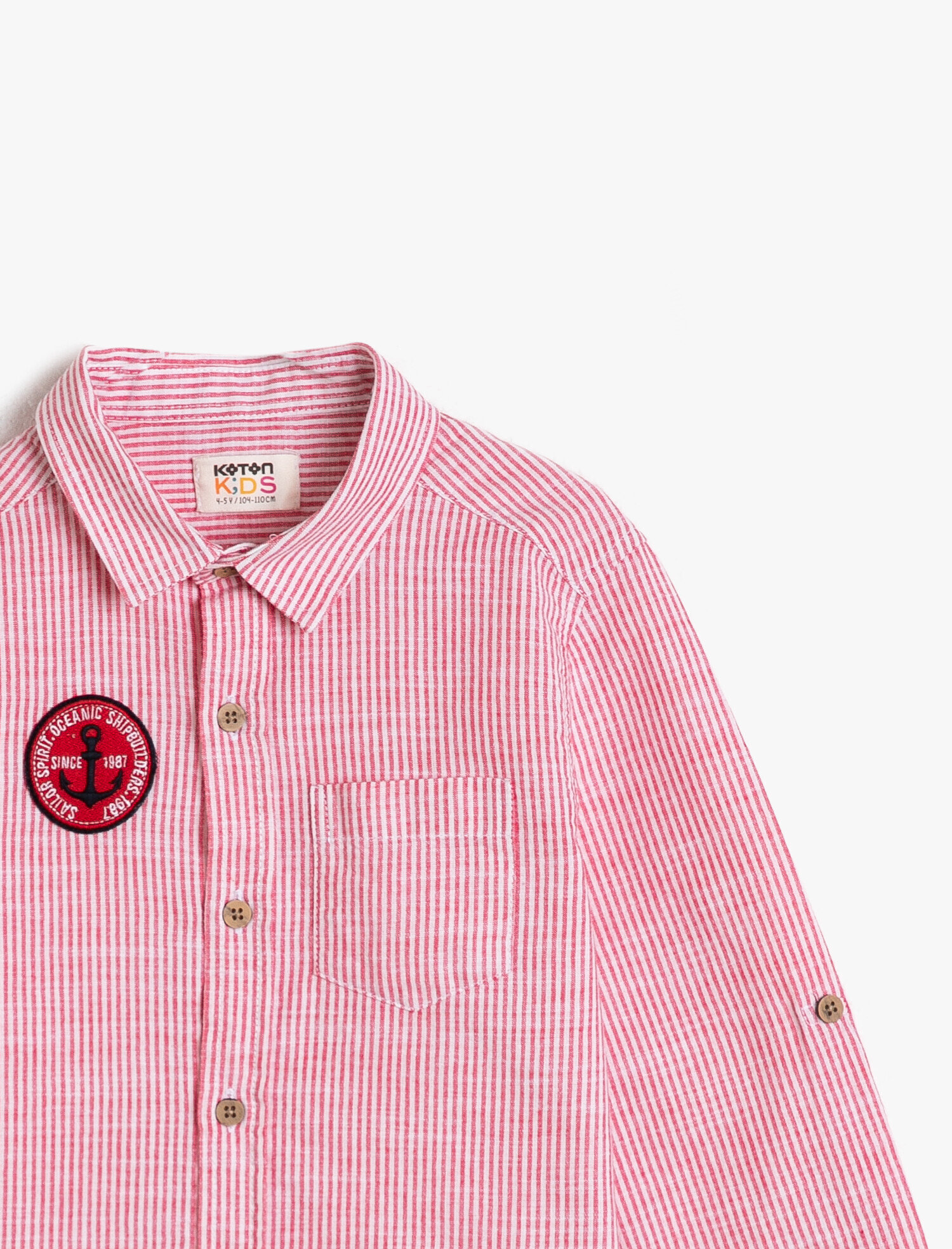 Erkek Çocuk Çizgili Kumaş Patch Detaylı Katlanabilir Uzun Kollu Gömlek