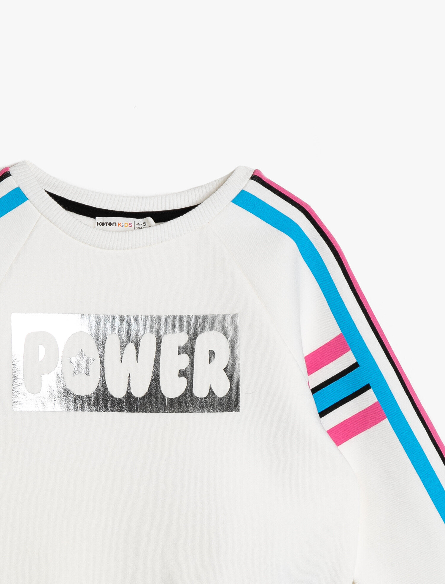  Kız Çocuk Kolu Çizgili Parlak Yazılı Baskılı Sweatshirt