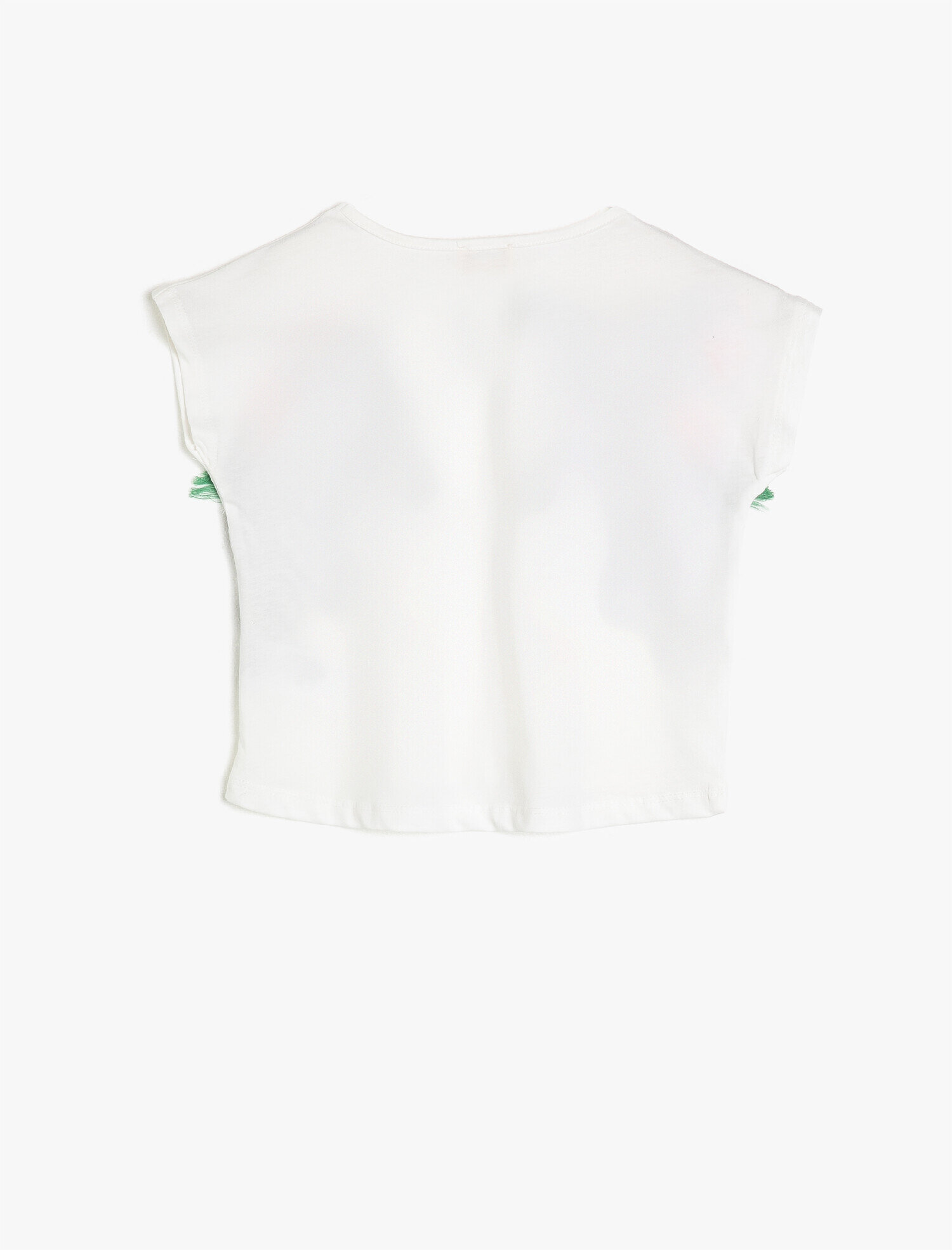  Kız Çocuk Bisiklet Yaka Kısa Kollu  Pamuklu Baskılı Püskül Detaylı Tişört