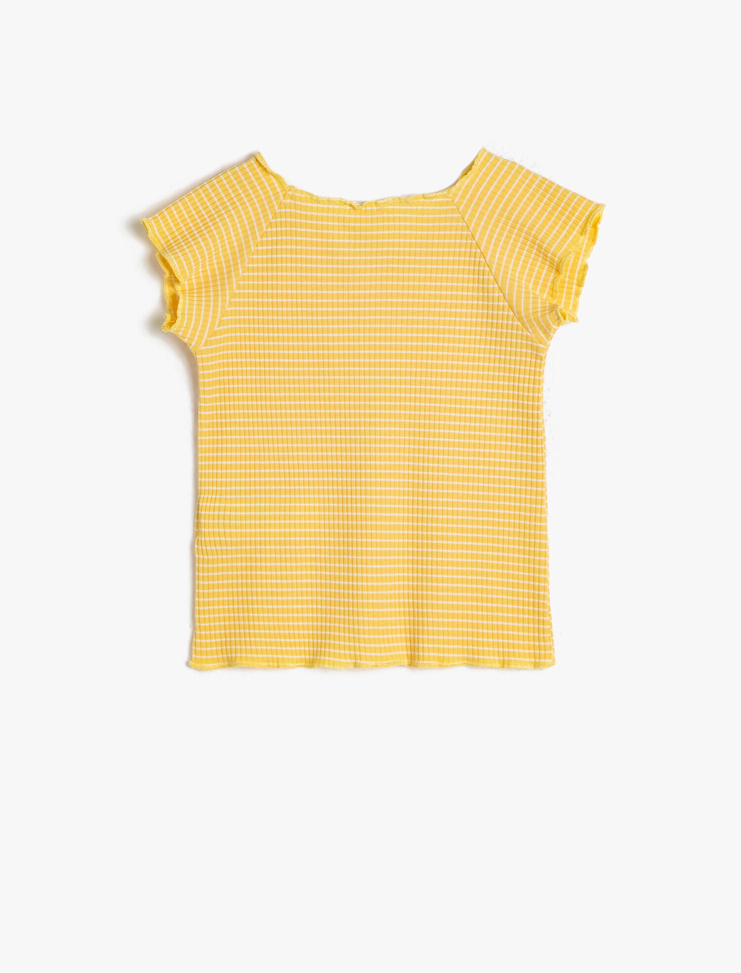 Kız Çocuk Çizgili Dokulu Esnek Yumuşak Kumaştan Bisiklet Yaka Kısa Kollu Tişört