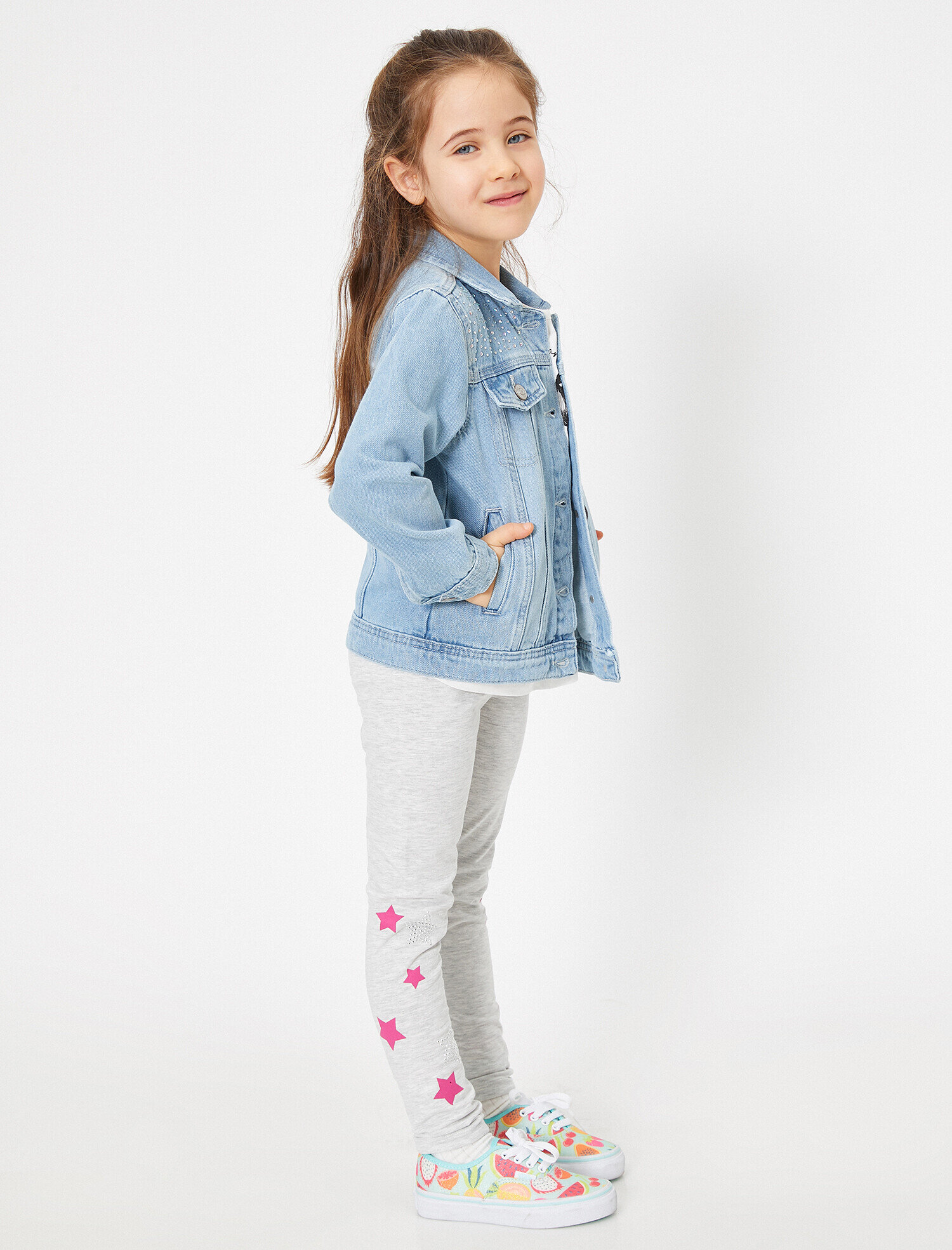  Kız Çocuk Yanda Yazılı Baskılı İnce Esnek Kumaştan Normal Bel Uzun Boy Tayt