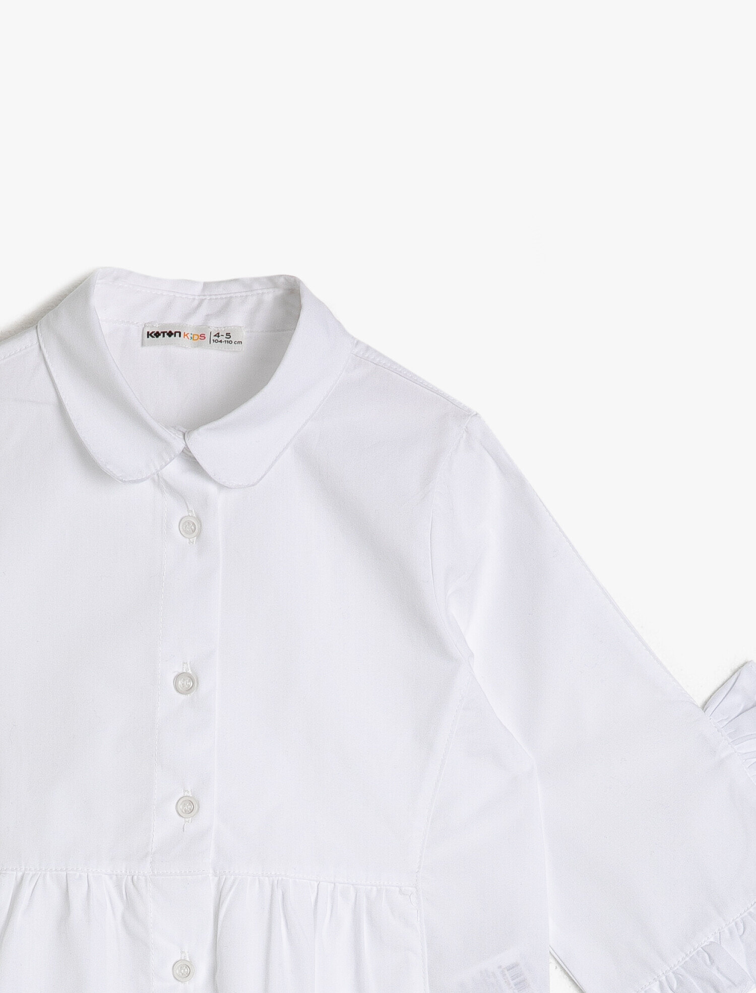  Kız Çocuk Poplin Kumaştan Kolu Fırfırlı Büzgülü Bol Kesim Kısa Kollu Gömlek