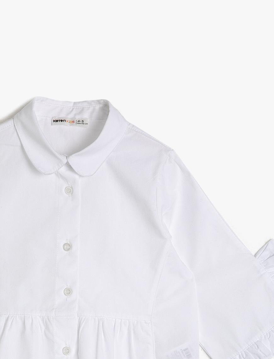  Kız Çocuk Poplin Kumaştan Kolu Fırfırlı Büzgülü Bol Kesim Kısa Kollu Gömlek
