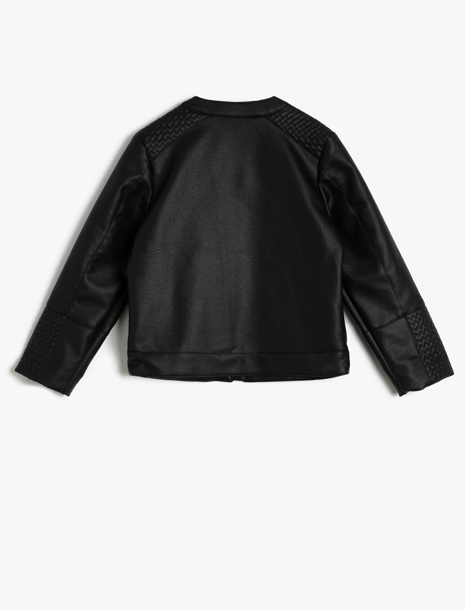  Kız Çocuk Suni Deri Fermuarlı Omzu Kapitone Mont